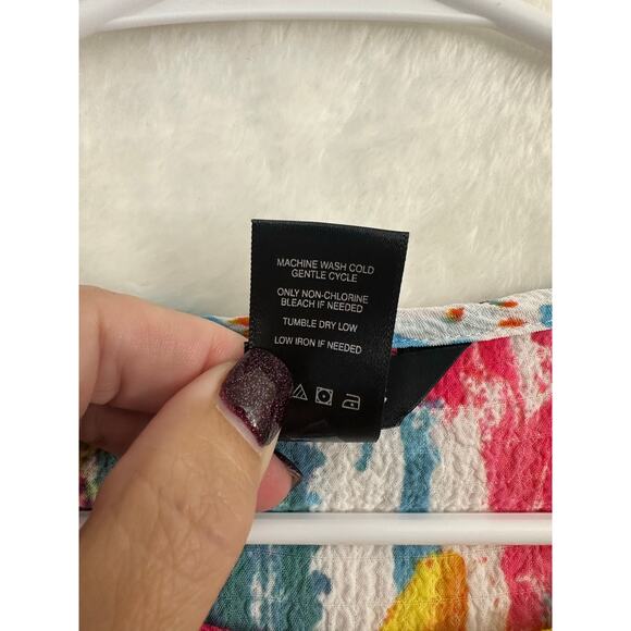 Ali Miles Ruffle Flowy Colorful Top M Festival Artsy Texture - Picture 7 of 9